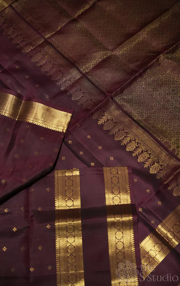 Brown soft silk saree with rettaipet border