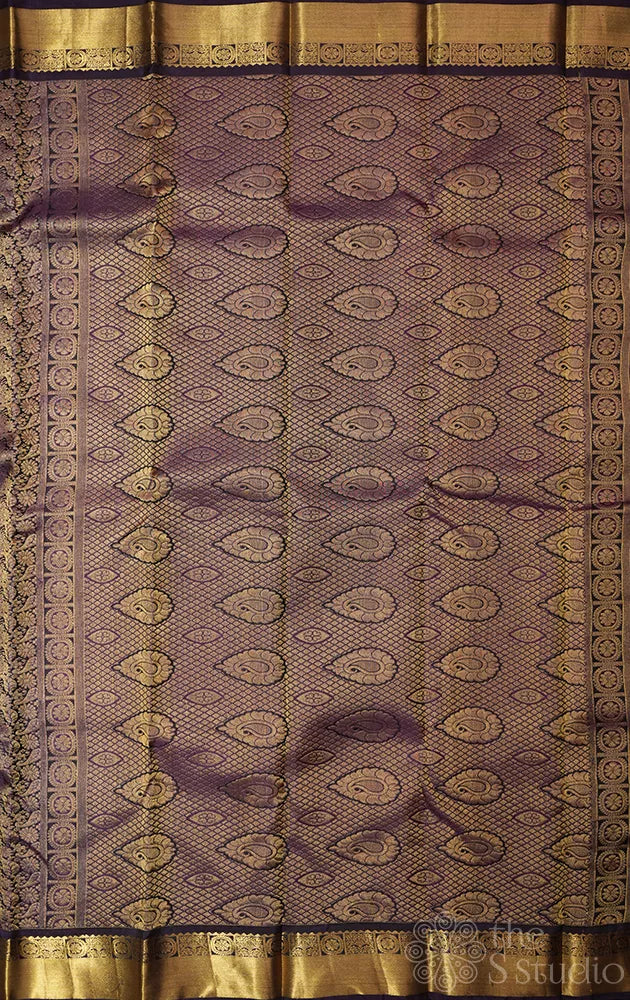 Deep purple soft silk saree with zari rich border