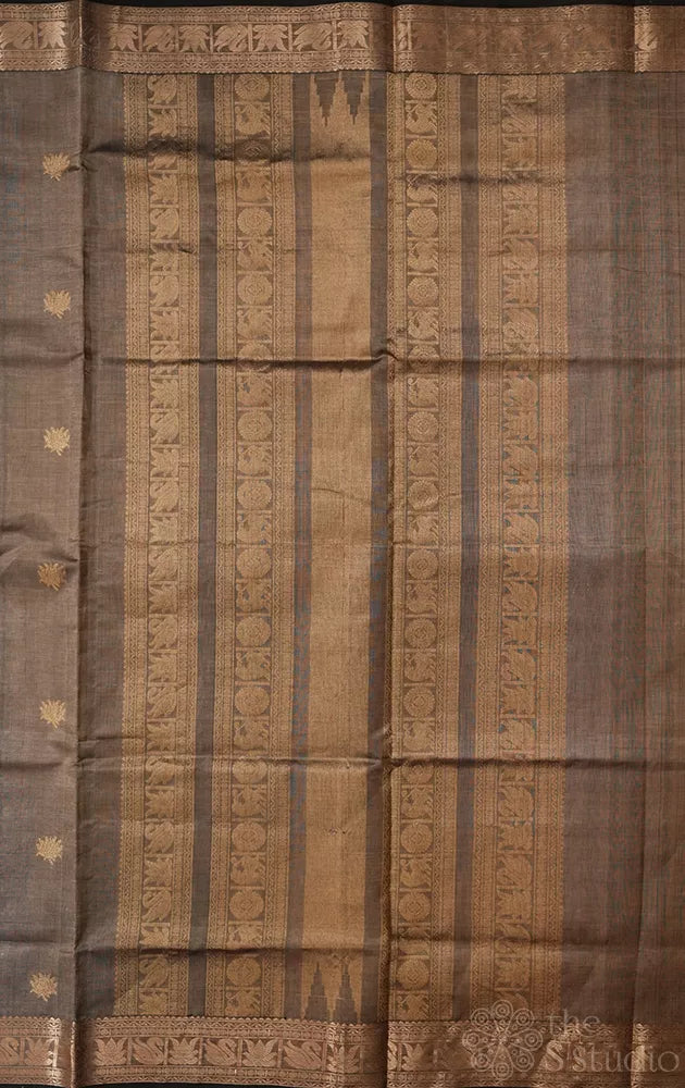 Gold silk cotton saree with zari woven pichwai motifs