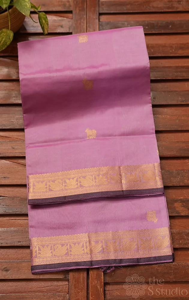 Lavender handwoven silk cotton saree with zari border