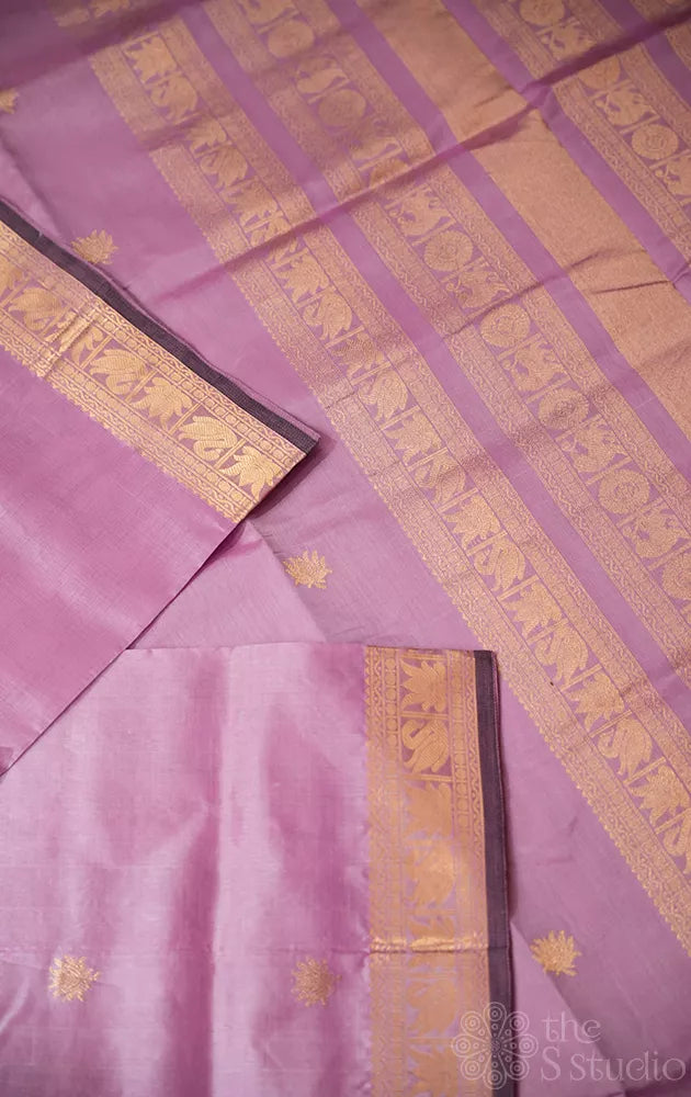 Lavender handwoven silk cotton saree with zari border
