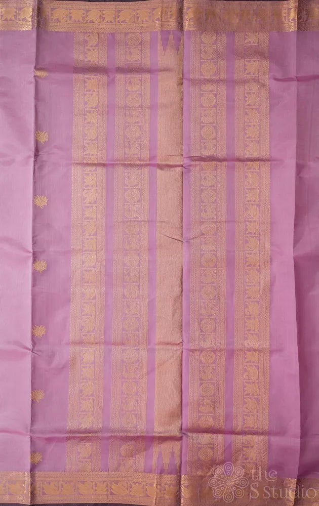 Lavender handwoven silk cotton saree with zari border