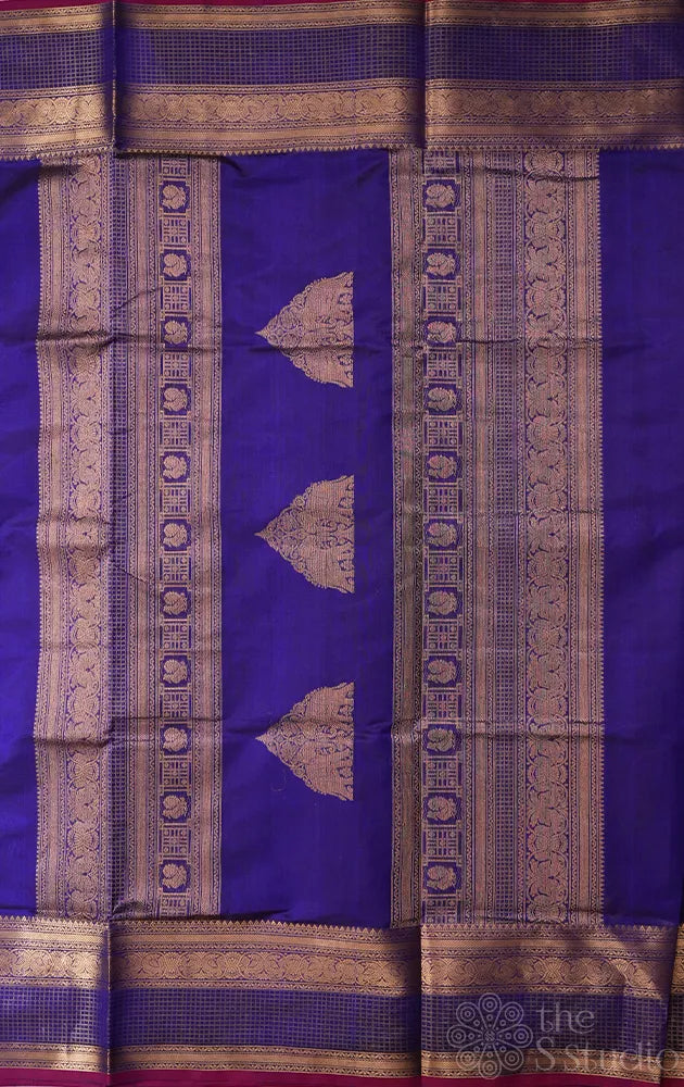 Royal blue silk cotton saree with rettaipet border
