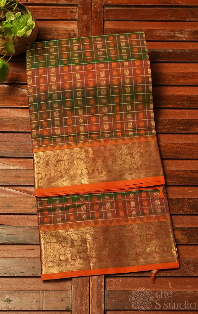 Manthulir green aayiram butta silk cotton saree with zari rich border