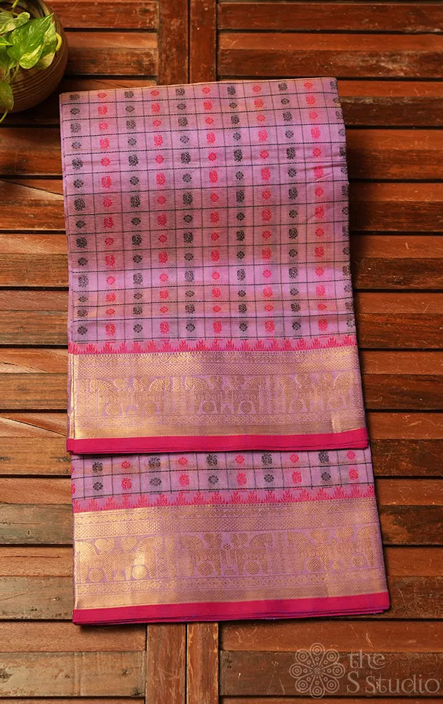 Lavender aayiram butta silk cotton saree with zari rich border