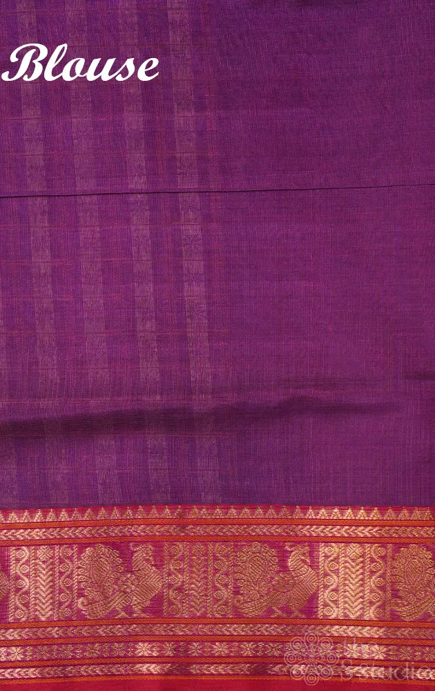 Purple lakshadeepam silk cotton saree with red border