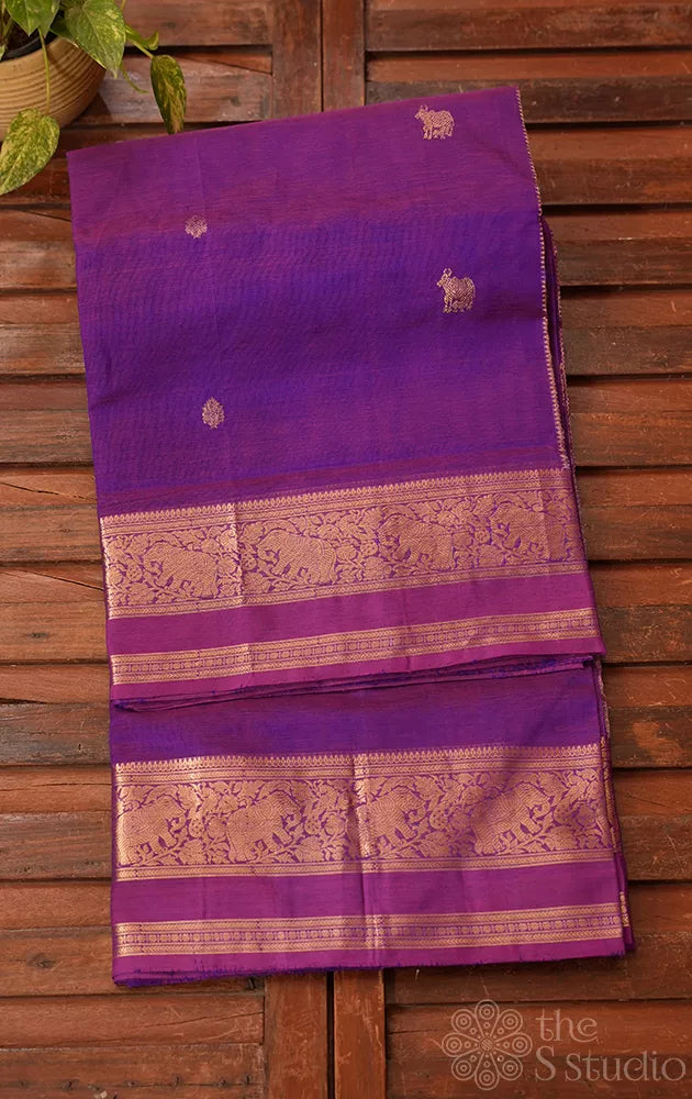 Purple ten yards silk cotton saree with zari border