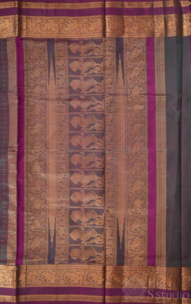 Lavender and blue threadwoven checks allover the saree