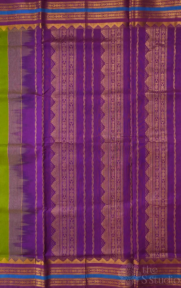 Light green silk cotton saree with korvai border