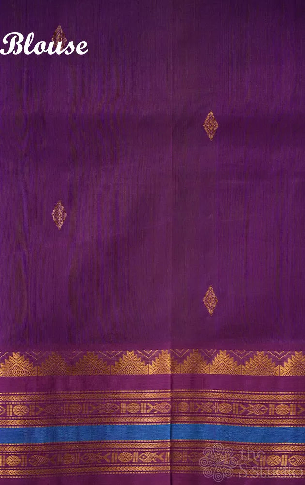 Light green silk cotton saree with korvai border