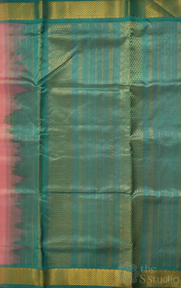Light pink zari checks ten yards silk cotton saree with getti zari border