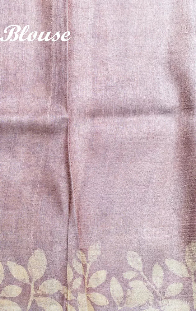 Mauve colour tussar silk saree with floral batik prints