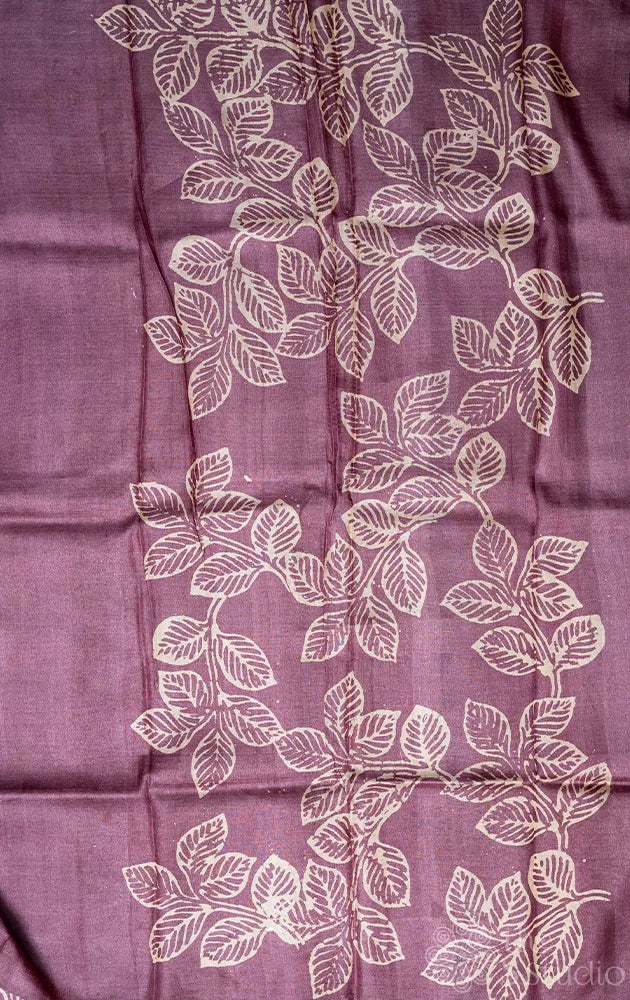 Light purple tussar silk saree with batik prints