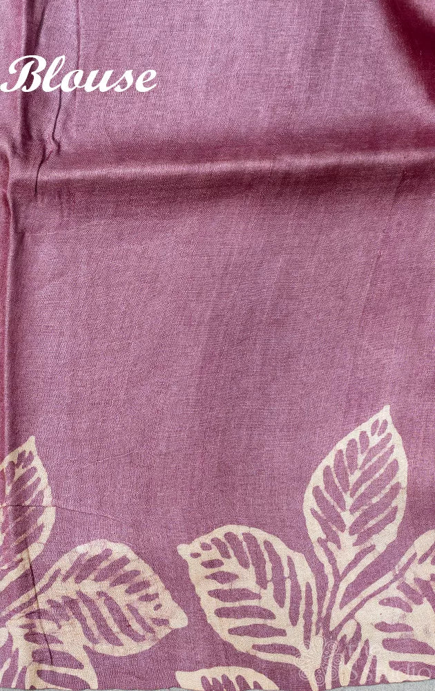 Light purple tussar silk saree with batik prints