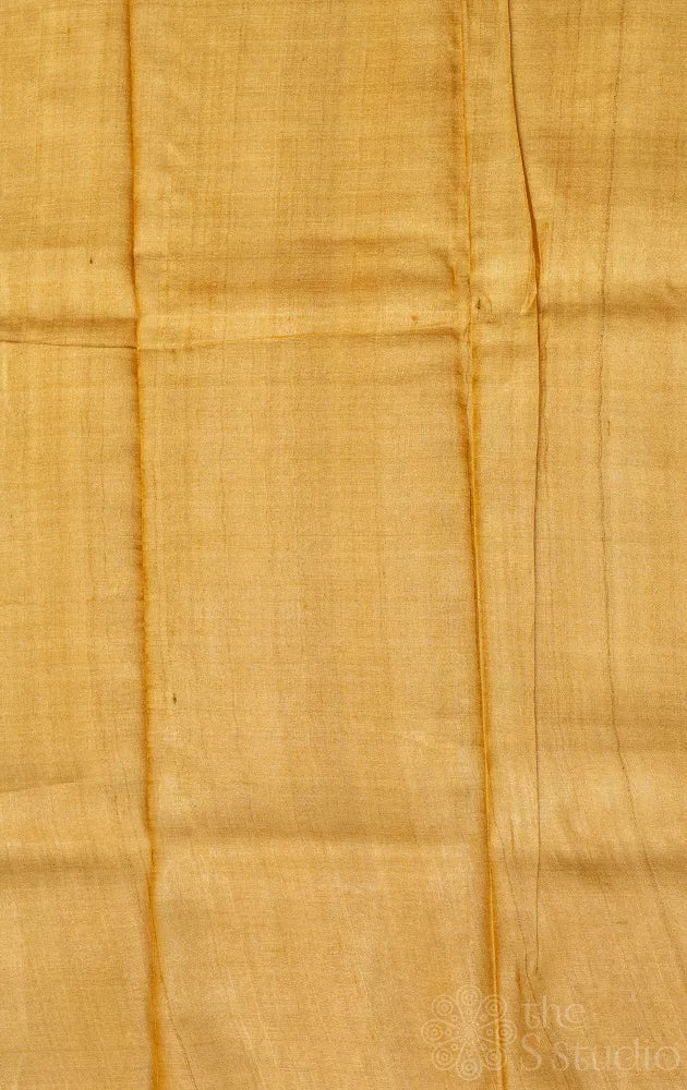 Mustard tussar silk saree with multicolour checks