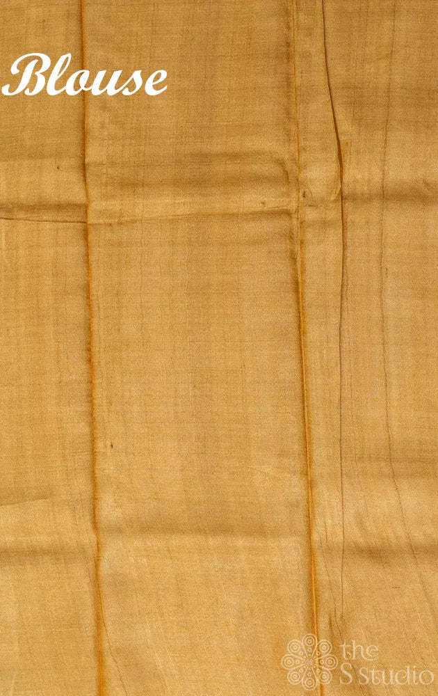 Mustard tussar silk saree with multicolour checks