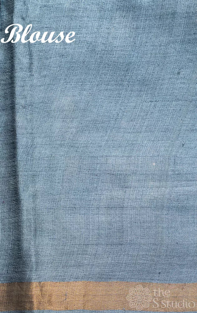 Light pink tussar silk saree with pink and grey prints