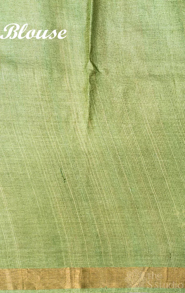 Elachi green tussar silk saree with floral prints