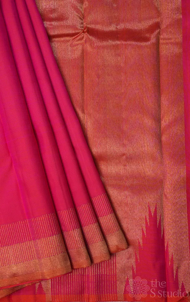 Peach colour kanchi pattu saree with 8 kol seepu reku border