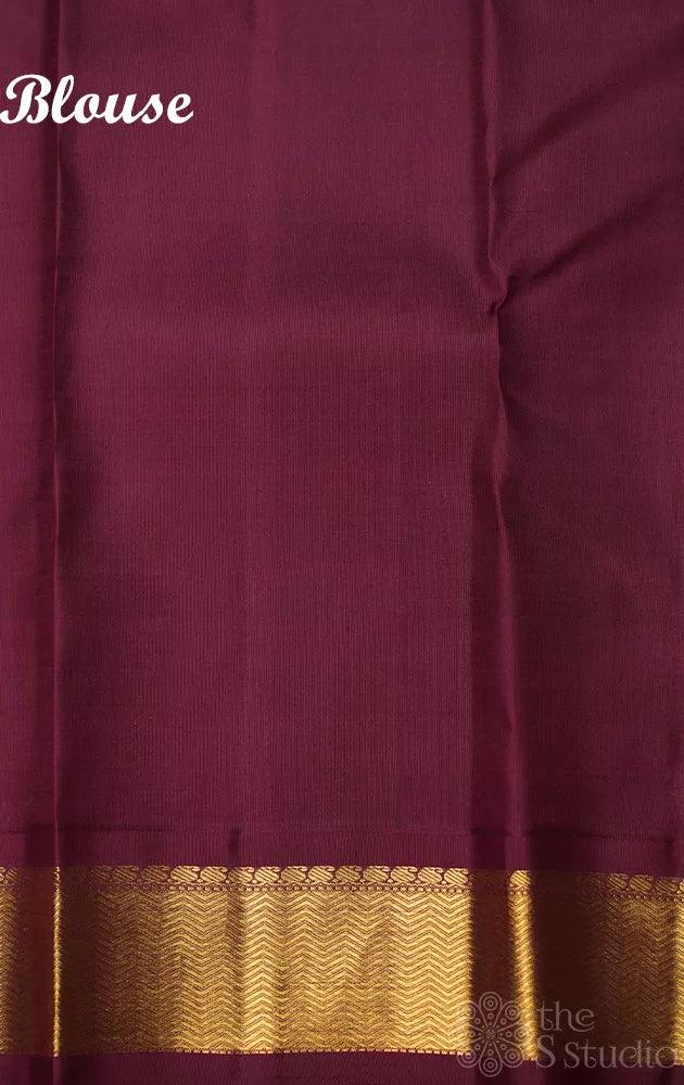Multicolour checks kanchipuram silk saree with korvai brown border
