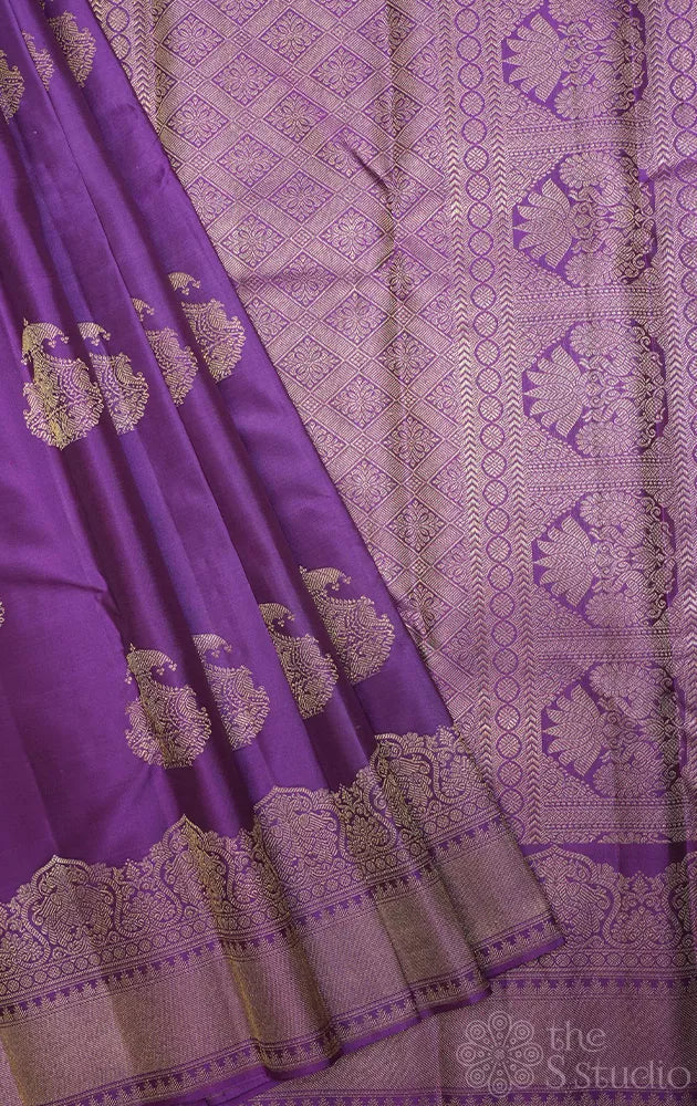 Violet bridal kanchi silk saree with zari border