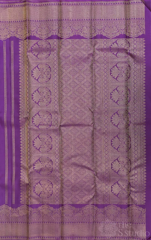 Violet bridal kanchi silk saree with zari border