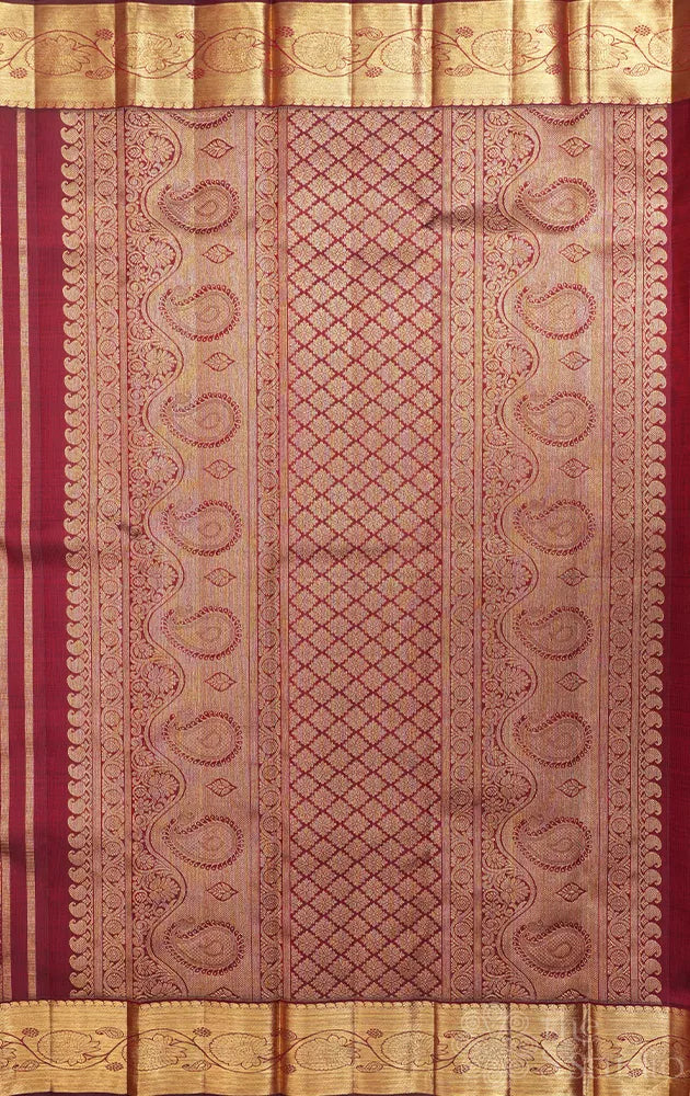 Dark arakku colour kanjivaram silk saree with floral zari border