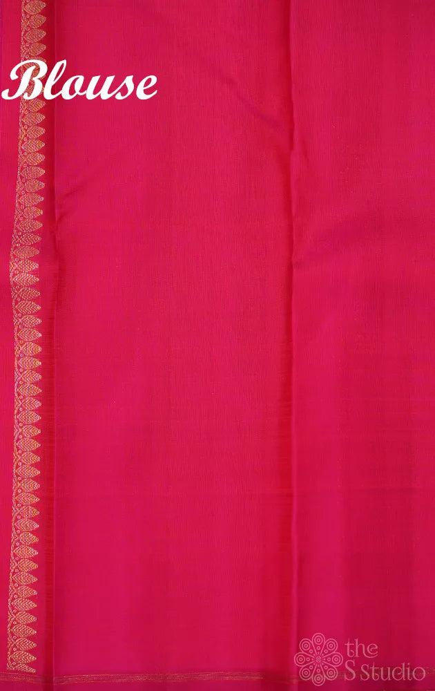 Orange deer butta kanjivaram silk saree with rani pink pallu