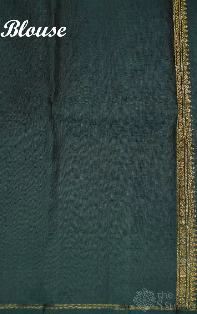 Light Grey borderless kanchipuram silk saree with bottle green pallu