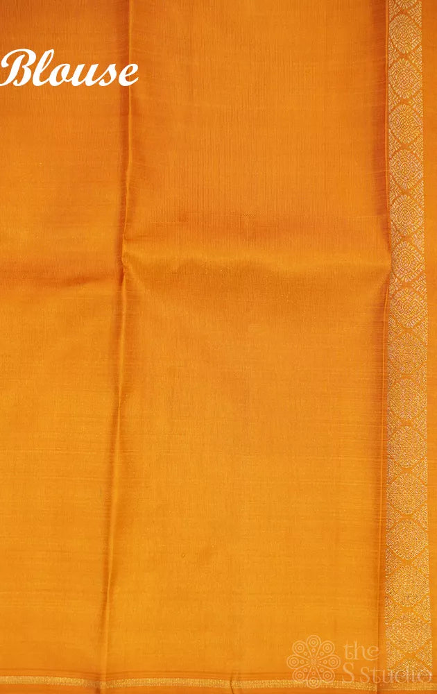 Rama blue kanjivaram silk saree with mustard pallu