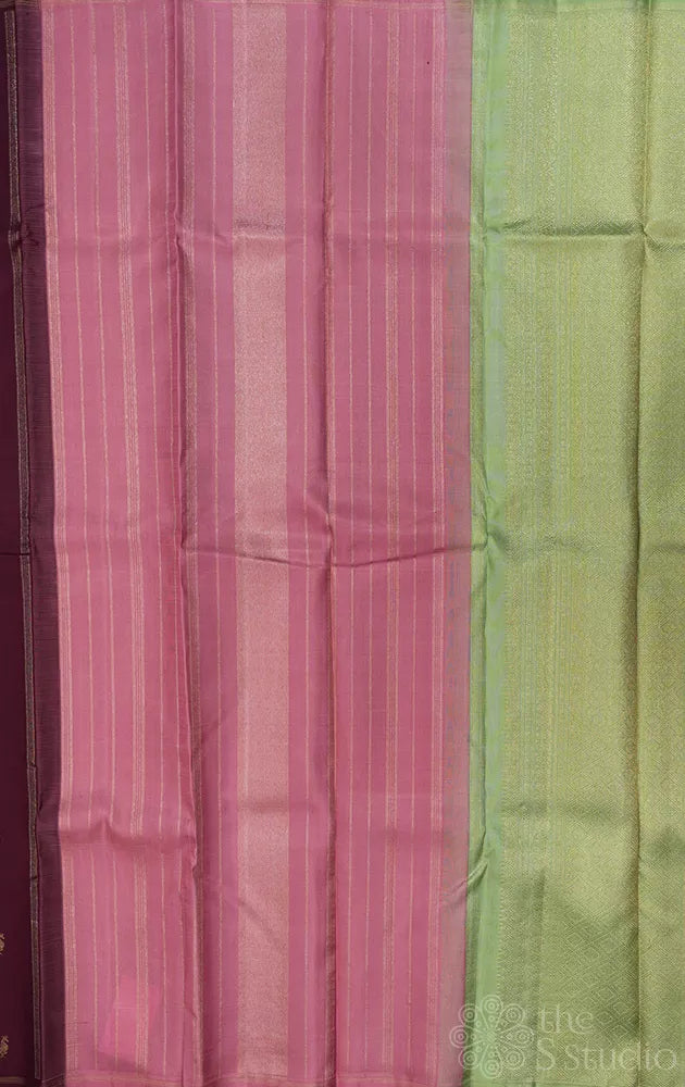 Brown kanjivaram silk saree with double pallu