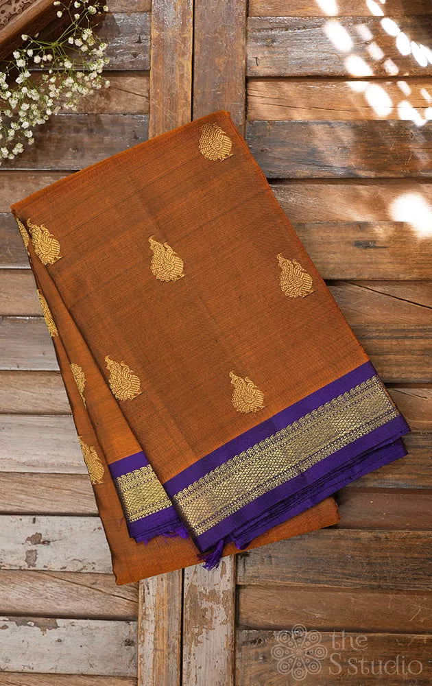 Brown small border kanjivaram silk saree