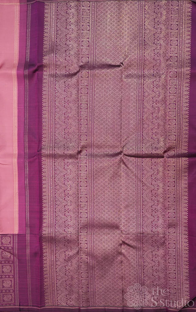 Onion pink kanjivaram silk saree with korvai purple border