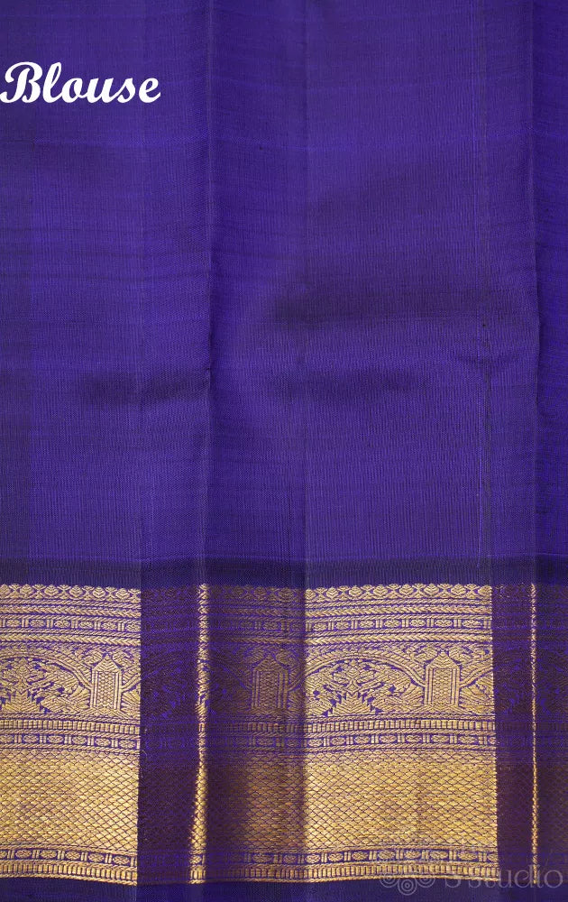 Sea green kanchi silk saree with korvai navy blue border