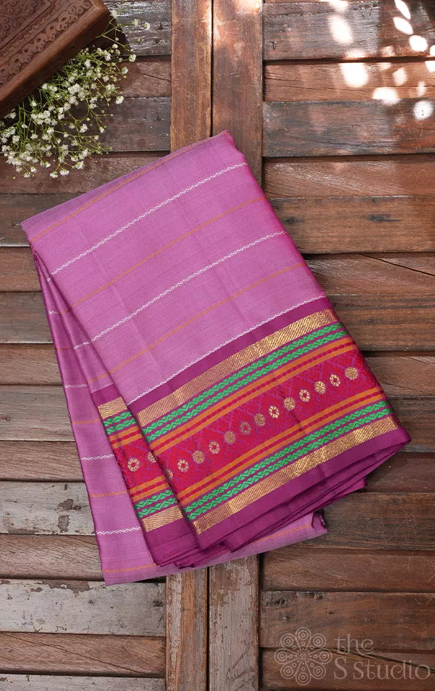 Lavender traditional adai woven kanjivaram silk with veldhari lines