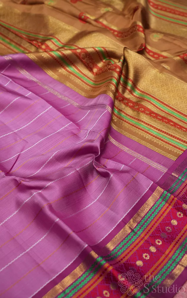 Lavender traditional adai woven kanjivaram silk with veldhari lines