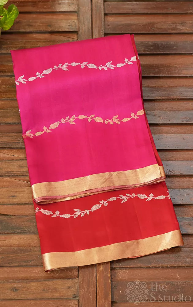 Red and magenta lightweight katan banarasi silk saree