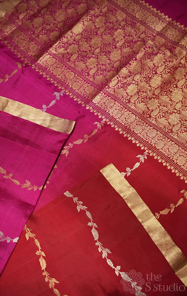 Red and magenta lightweight katan banarasi silk saree