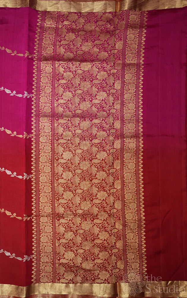 Red and magenta lightweight katan banarasi silk saree