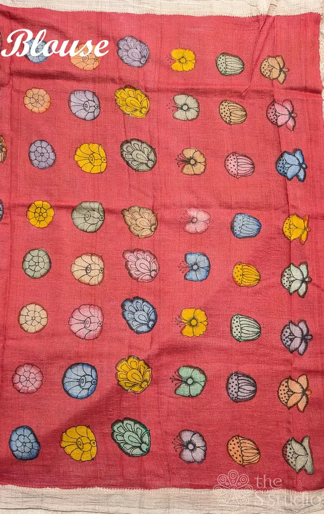 Sand brown colour hand painted kalamkari tussar silk saree