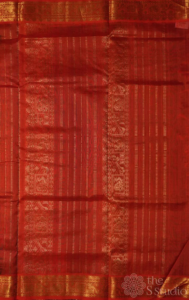 Deep purple ten yards silk cotton saree with zari checks