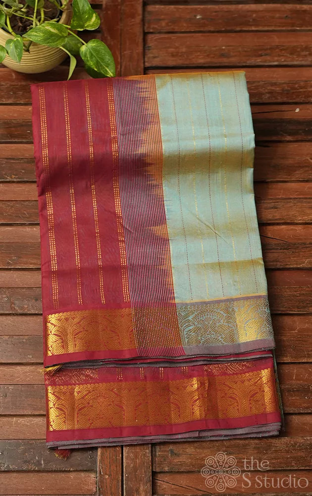 Grey ten yards silk cotton saree with brown border