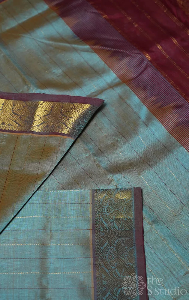 Grey ten yards silk cotton saree with brown border