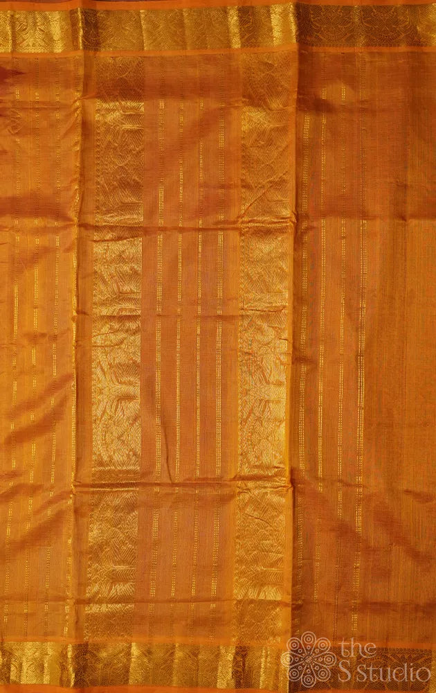 Magenta ten yards silk cotton saree with mustard pallu