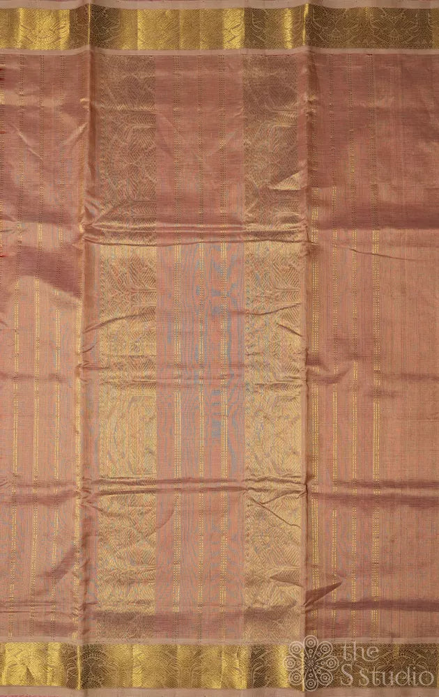 Red ten yards silk cotton saree with beige pallu