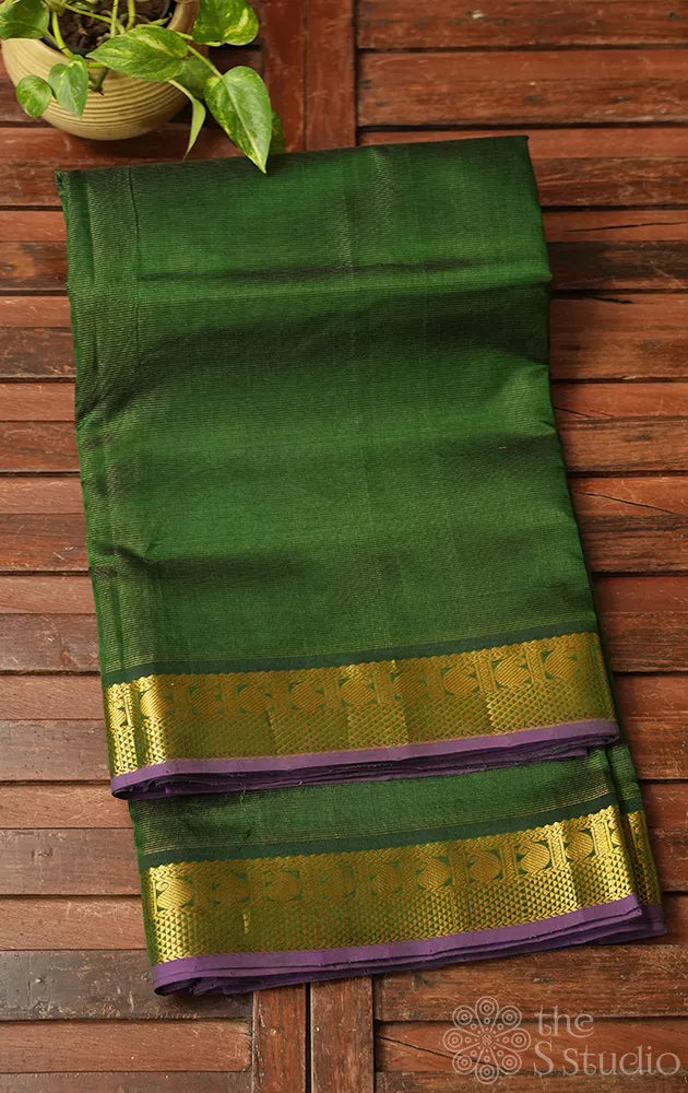 Green vairaoosi ten yards silk cotton saree with violet selvedge