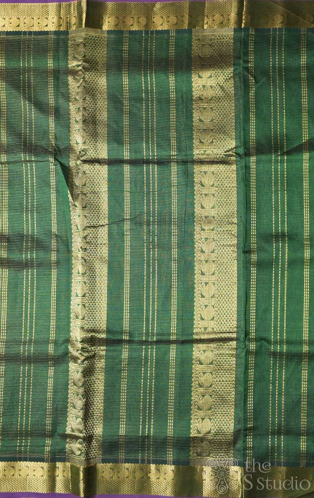 Green vairaoosi ten yards silk cotton saree with violet selvedge