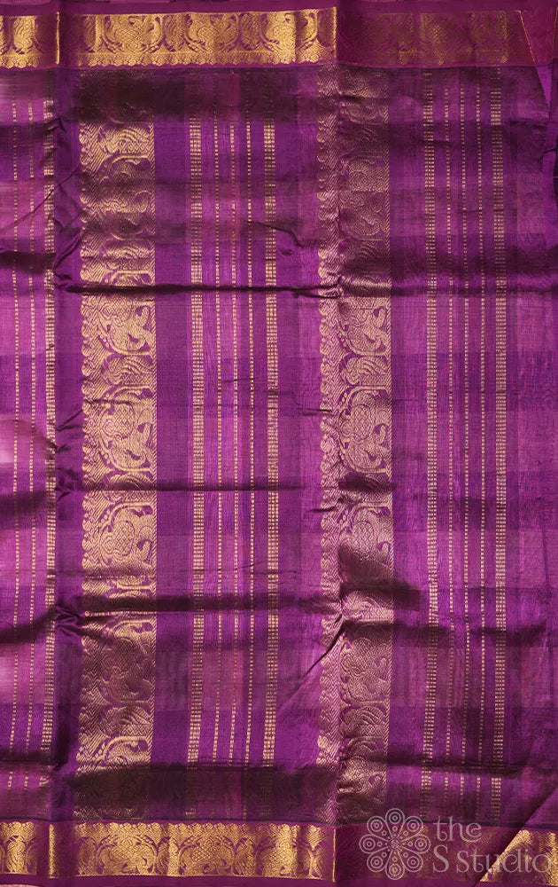 Multicolour ten yards checked silk cotton saree with zari border