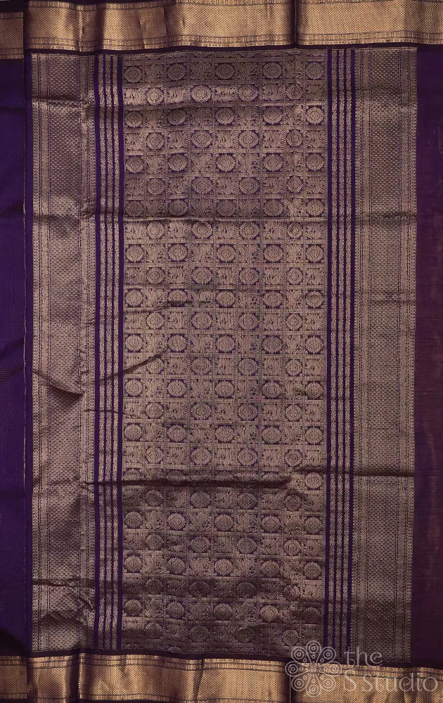 Violet vairaoosi zari checks ten yards silk cotton saree with zari border