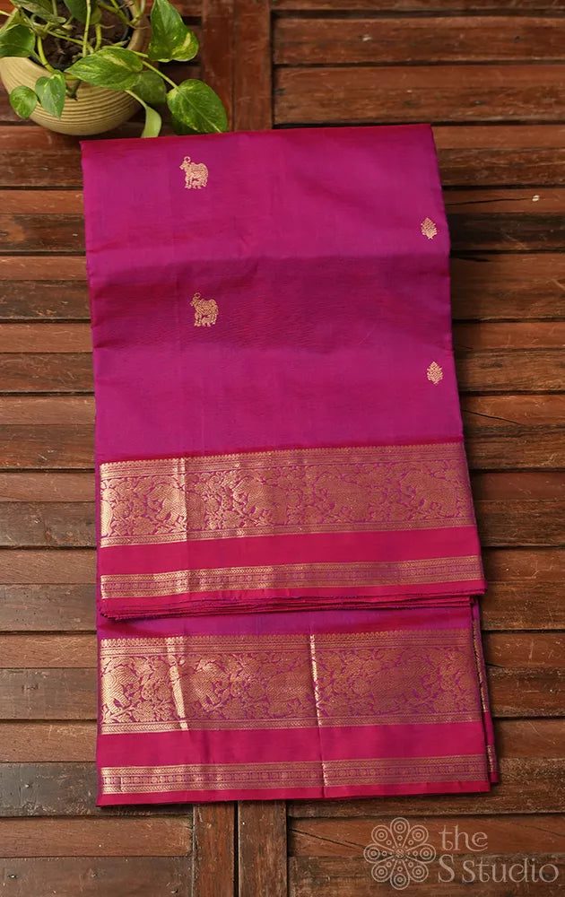 Magenta silk cotton saree with zari border